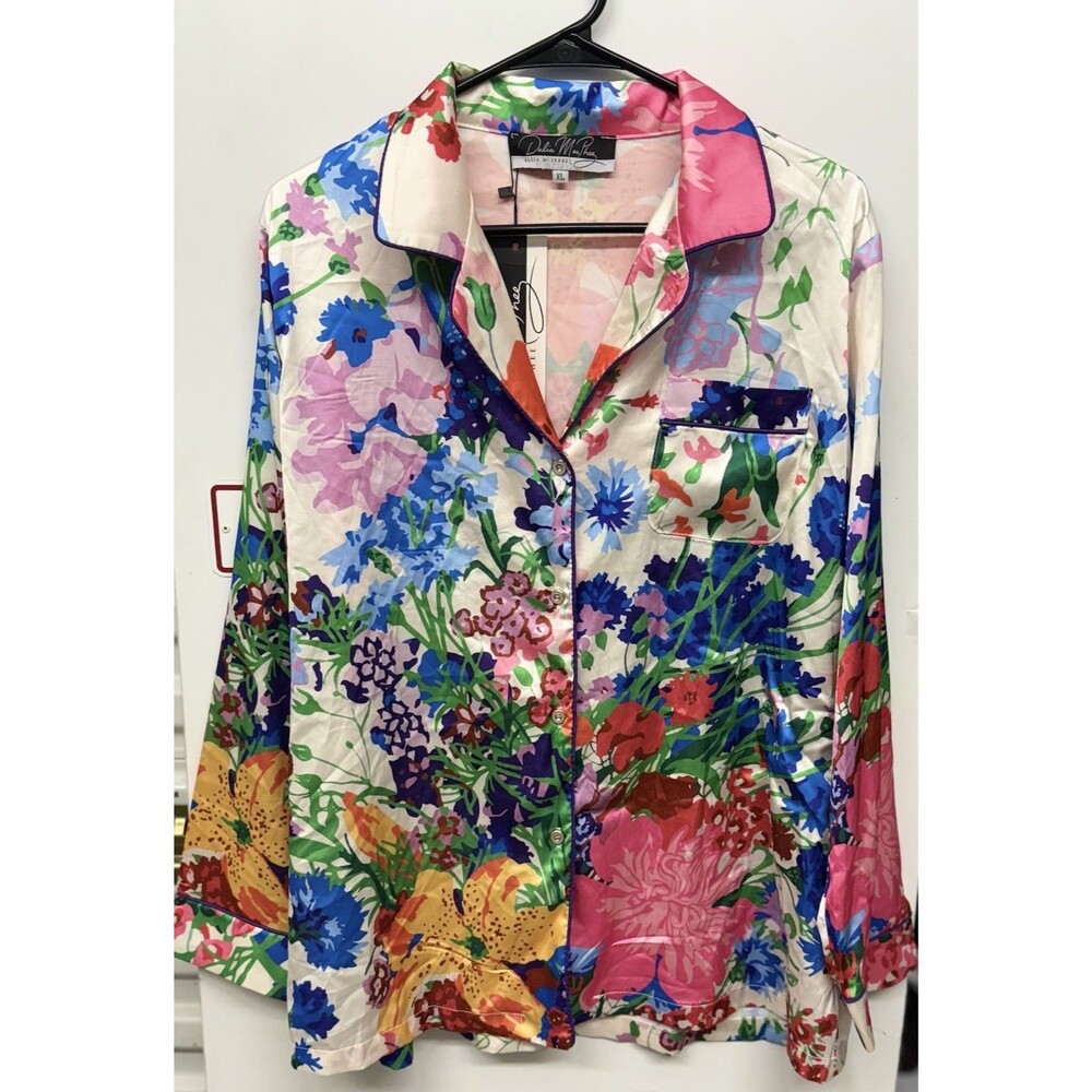 NWT DALIA MACPHEE Floral Pajama Top Women Sz XL Satin Long Sleeve Style DMI1007